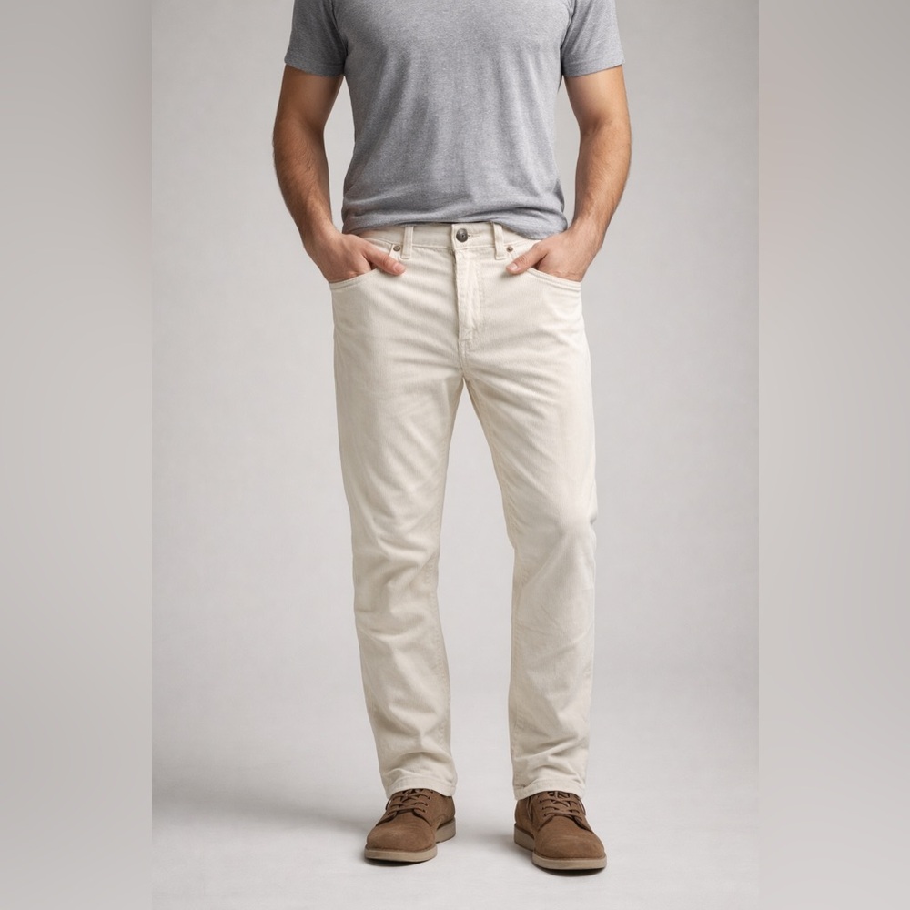 Teleria Zed Men’s Corduroy 5 Pocket Pants Chicago Size 42 Ivory Made in Italy